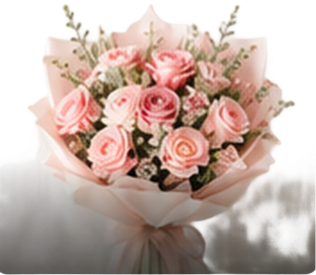 Pink rose anniversary bouquet with ribbon