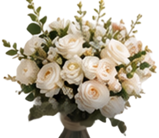White and cream wedding bouquet with greenery